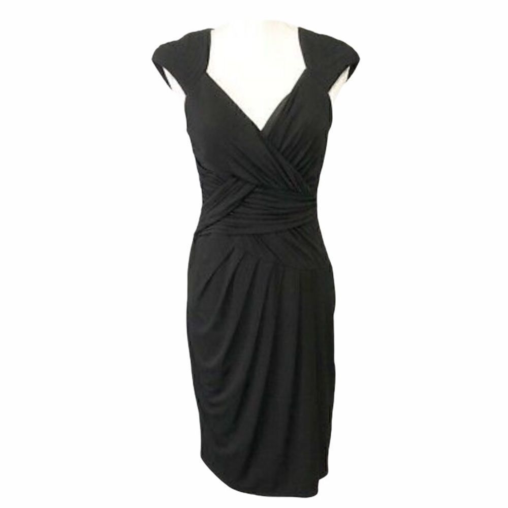 JAX Black Evening Cocktail Dress Cap Sleeve Ruched